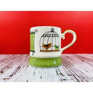 Pier 1 Imports Large Ceramic Cartoon Bird Cage Mug ~ 16 Oz.